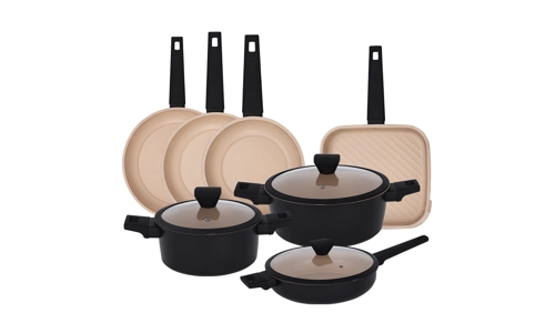 Casamema Black 10 Pcs Forged Carbon Steel Non Stick Marble Saucepan Cookware Set