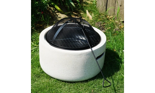 Cream 18 Inch Round MgO Fire Pit Barbecue Grill BBQ Bowl Camping Heater Burner