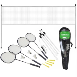 Badminton Set 4 Player Rackets Shuttlecocks Heavy Duty Pol..