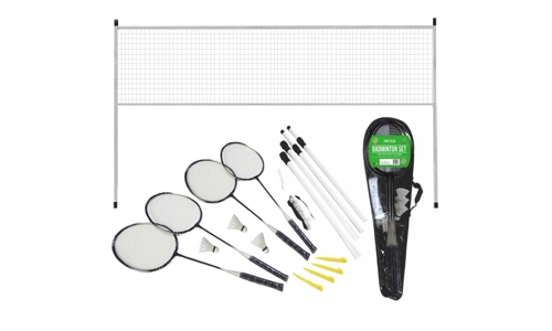 Badminton Set 4 Player Rackets Shuttlecocks Heavy Duty Poles Net Bag Garden Game