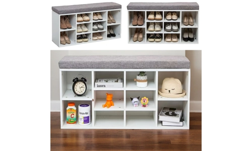 Shoe Bench Storage Rack Wooden Cabinet Cushion Seat Organiser Grey White 2016175