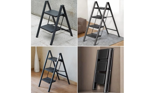2 3 4 Black Step Ladder Folding Metal Non Slip Stool Heavy Duty Carbon Steel