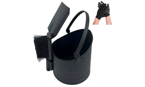 Metal 10L Coal Bucket Brush Shovel Set Charcoal Fireside Bin Ash Log Scuttle Hod