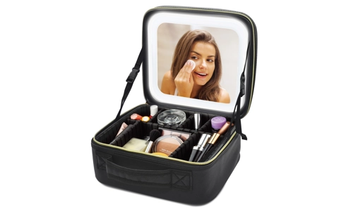 Black Cosmetic Makeup Vanity Travel Case Make Up Storage Box Bag With LED Mirror