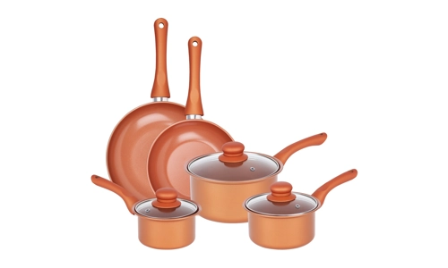 Copper 8 Pcs Carbon Steel Non Stick Cookware Set Frying Pan Saucepan With Lids