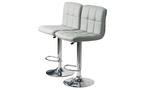 2x Light Grey Faux Leather Swivel Chairs Breakfast Bar Stool Chrome Gas Lift Set