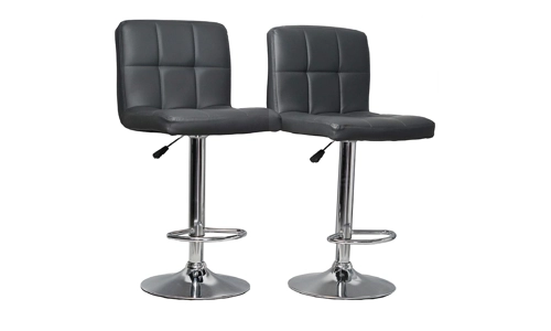 2 x Dark Grey Faux Leather Swivel Chairs Breakfast Bar Stool Chrome Gas Lift Set
