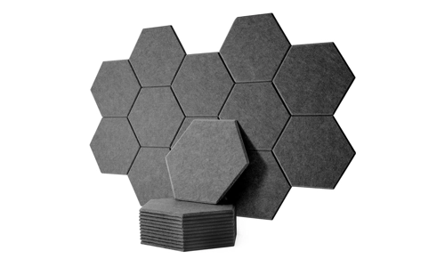12 x Dark Grey Hexagon Self Adhesive Acoustic Wall Panels Sound Proofing Pad Set