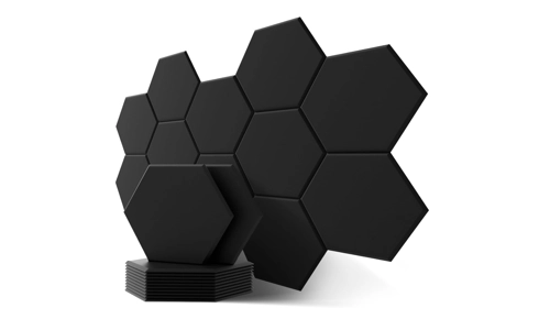 12 x Black Hexagon Self Adhesive Acoustic Wall Panels Sound Proofing Pad Set