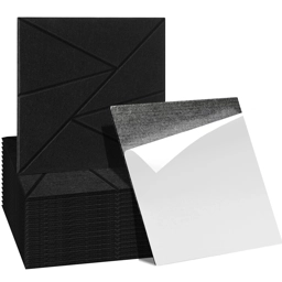 12 x Black Square Self Adhesive Acoustic Wall Panels Sound..