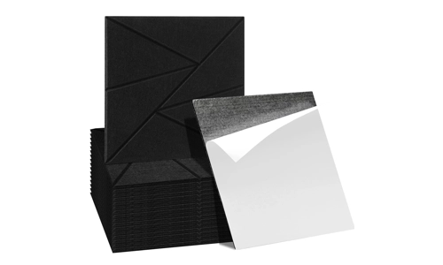 12 x Black Square Self Adhesive Acoustic Wall Panels Sound Proofing Pad Set