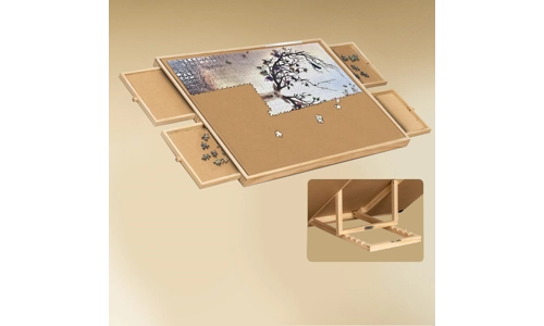 Adjustable Wooden 1000 Pcs Jigsaw Puzzle Table Easel With Tilting Rack 4 Drawers
