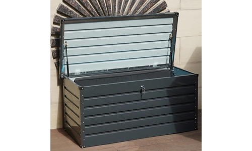 Dark Grey 420L Metal Storage Box Garden Outdoor Shed Utility Cushion Chest Truck