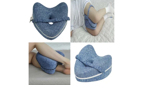 Memory Foam Leg Knee Support Pillow Blue Side Sleeping Cushion With Strap Cover
