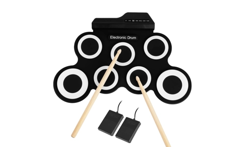 Electronic 7 Pad Drum Kit Mat Set Roll Up Digital Instrument Kids Toy Xmas Gift