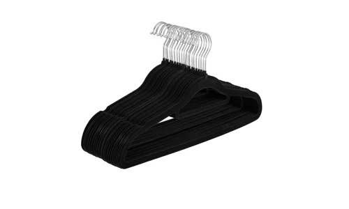 Pack of 20 Black Non Slip Flocked Velvet Coat Hangers Space Saving Trouser Bar