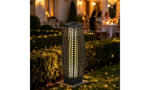 Solar Rattan Garden Lantern LED Light Grey Wicker Outdoor Path Lamp IP44 Patio
