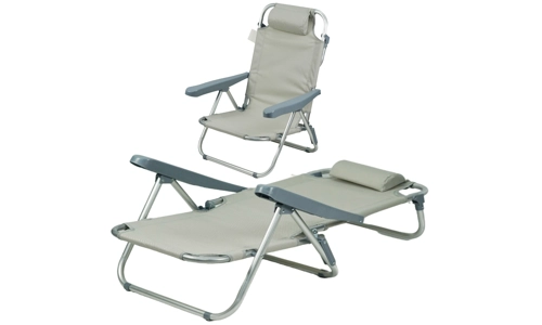 Grey Folding Beach Deck Chair Portable Sun Bed Lounger 4 Adjustable Position