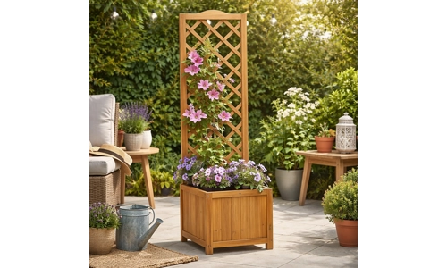 Square Wooden Garden Planter Trellis Outdoor Flower Box Patio Climbing Plants