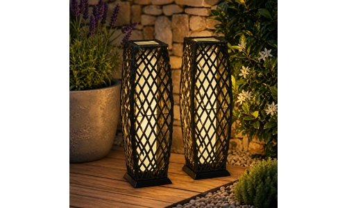 Set of 2 Solar Rattan Lantern Floor Lamps LED Garden Pathway Lights Charcoal