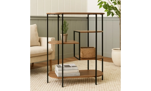 Wood Metal Oval Shelving Unit Display Bookcase Storage Shelf Side Console Table