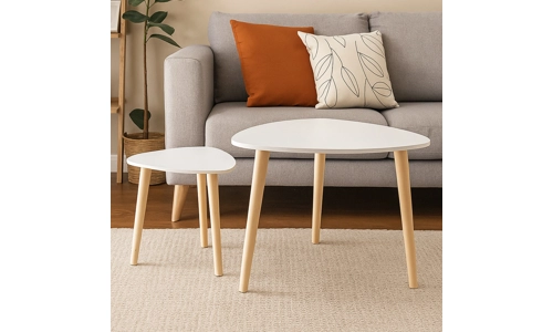 Set Of 2 White Triangle Nesting Side Tables Wood Tea Coffee End Table Furniture