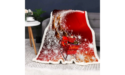 Christmas Sleigh Red Fleece Blanket Large Festive Xmas Flannel Throw 130 x 150cm