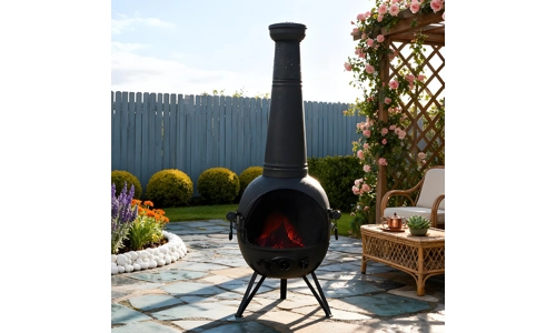 Large 130cm Tall Garden Patio Chiminea Wood Log Burner Fire Pit BBQ Grill Heater