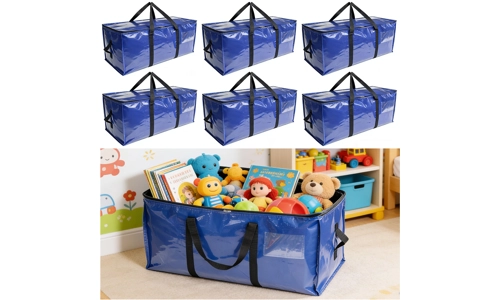 Set of 6 Heavy Duty Plastic Clothes Storage Bags Moving Boxes Bins Carry Case