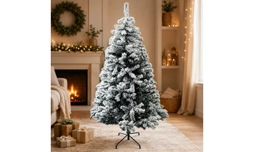 7ft White Snow Flocked Green Artificial Christmas Tree 800 Tips Metal Stand Xmas