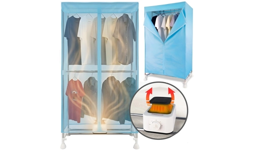 Heated Electric Clothes Airer Wardrobe Dryer Rack 1500W 10kg Indoor Blue Compact