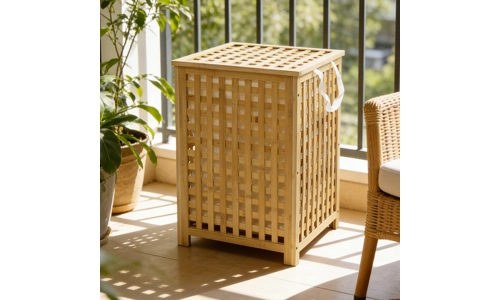 120L Bamboo Laundry Basket Hamper Lid Liner Slatted Storage Clothes Bin Large