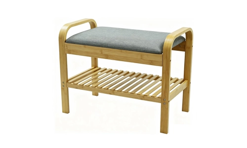 2 Tier Bamboo Shoe Rack Bench with Cushion Seat Storage Shelf Hallway Unit Stand
