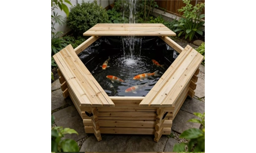 Wooden Garden Pond Pool 50 Gallon with Liner Outdoor Fish Water Feature Patio