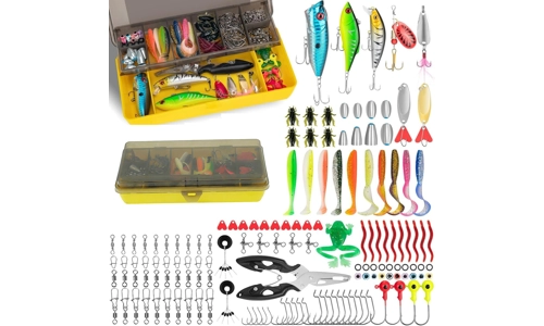 144PCS Fishing Lures Tackle Box Set Hooks Baits Minnows Worms Plier Sea Bass Kit