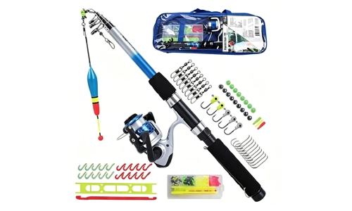 1.8m Telescopic Fishing Rod & Spinning Reel Combo Full Tackle Kit Beginner Set