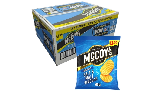 McCoys Salt And Malt Vinegar Potato Crisps Ridge Cut Pack of 20x65g Sharing Bag