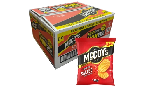 McCoys Plain Ready Salted Potato Crisps Ridge Cut Box Pack of 20x65g Sharing Bag
