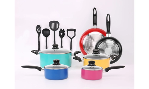 Multi Colour 15 Pc Induction Non Stick Cookware Set Frying Pan Saucepan Utensils
