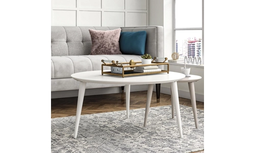 Cosmoliving Carnegie Wooden Nesting Coffee End Tables Nest Of White Taupe Set