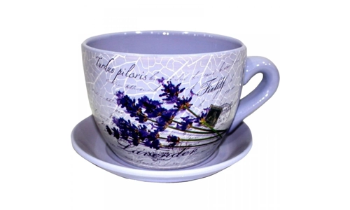 Giant Floral Purple Flower Design Tea Cup And Saucer Planter Jumbo Plant Pot Tub