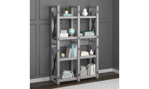 Dorel Wildwood Wood Veneer Bookcase Room Divider Shelving Unit Rack Rustic White