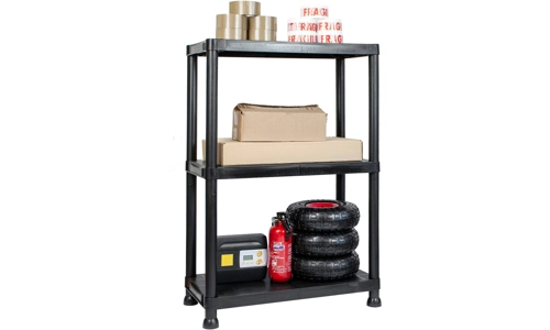 Black 3 Tier Plastic Shelving Unit Storage Racking Shelves Garage Warehouse Shed