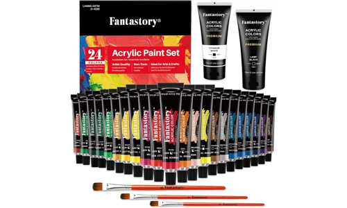 Fantastory Acrylic Paint Set 24 Colour Non Toxic Non Fading Waterproof Brush Kit