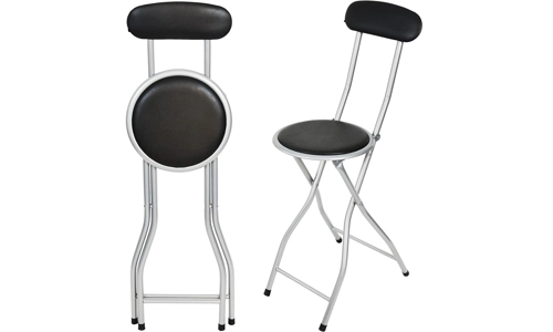 Black Folding Bar Stool Breakfast High Back Chair Padded Round Desk Seat Kitchen