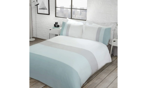Sleepdown Colour Block Duck Egg Stripe Reversible Duvet Set Quilt Cover Bedding