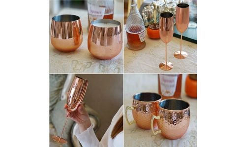 Set Of 2 Copper Stainless Steel Drinking Glasses Flutes Wine Cups Beer Mug Cocktail Set