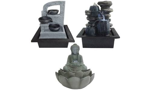 Cascading Water Feature Fountain LED Light Indoor Table Top Waterfall Ornament