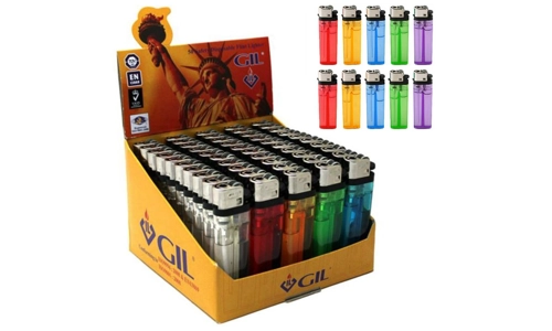 50 x Gil Disposable Flint Lighters Adjustable Flame Child Safety Box Set New