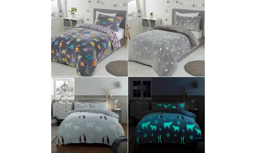 Glow In The Dark Fleece Duvet Set Quilt Cover Pillowcase Childrens kids Bedding